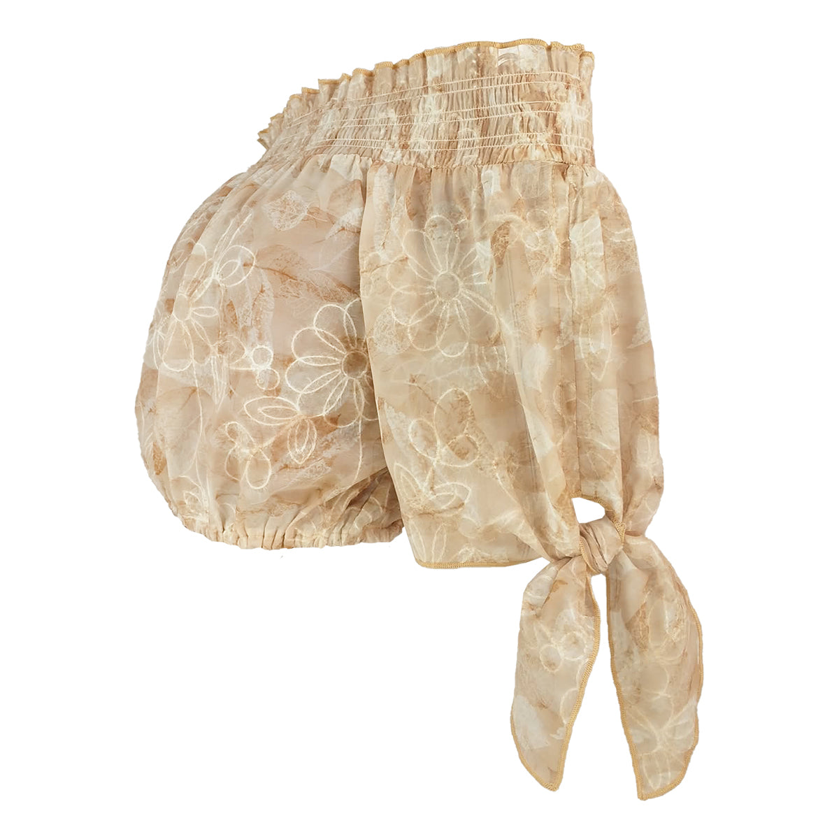 Ashley Watercolor Print Off Shoulder Bow Tie Sleeves Blouson with Bandeau