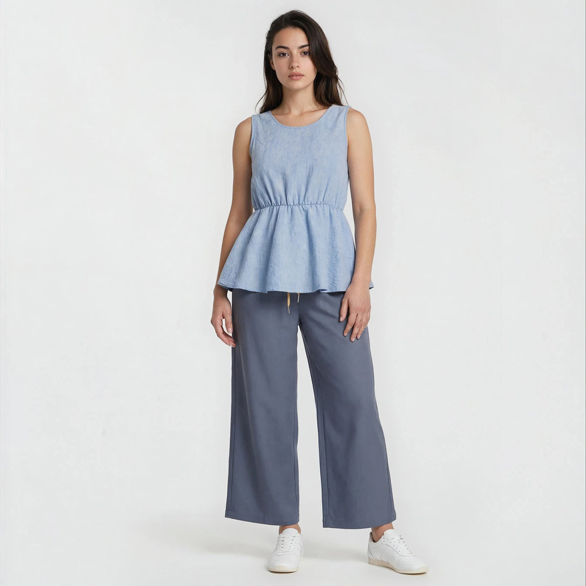 Olivia Peplum Pull-Over Textured Chambray