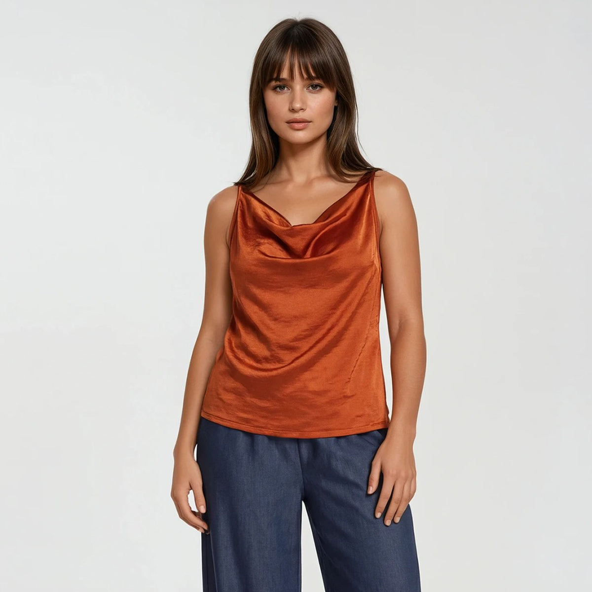 Luxe Satin Sleeves Cowl Neck Blouse