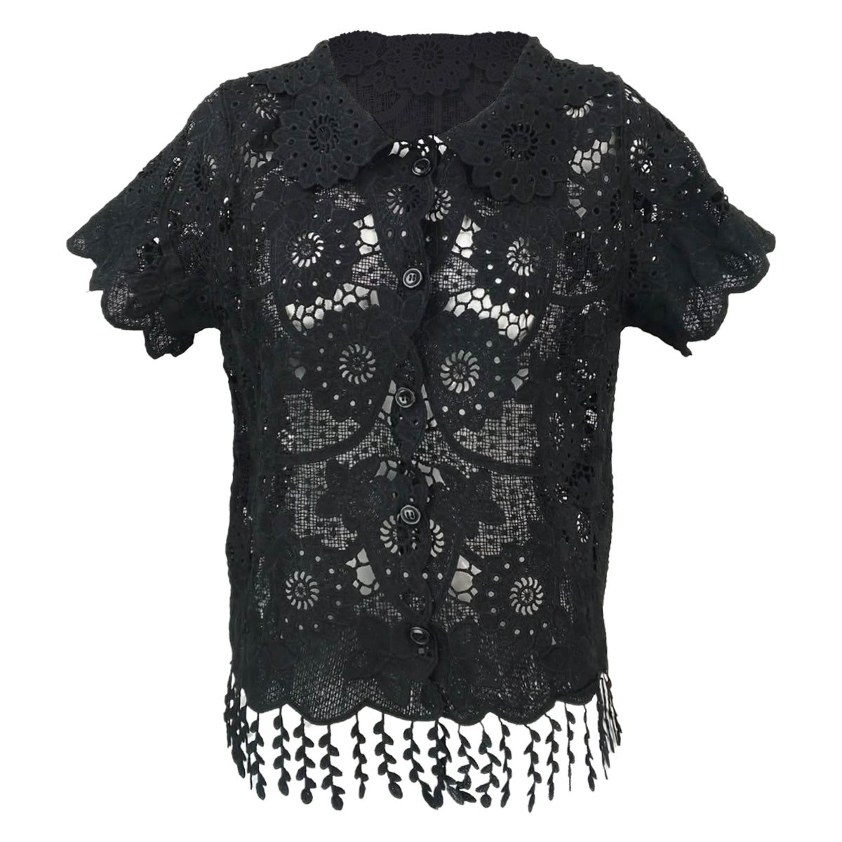 Lace Love Layer Collared Shirt with Leaves Tassel