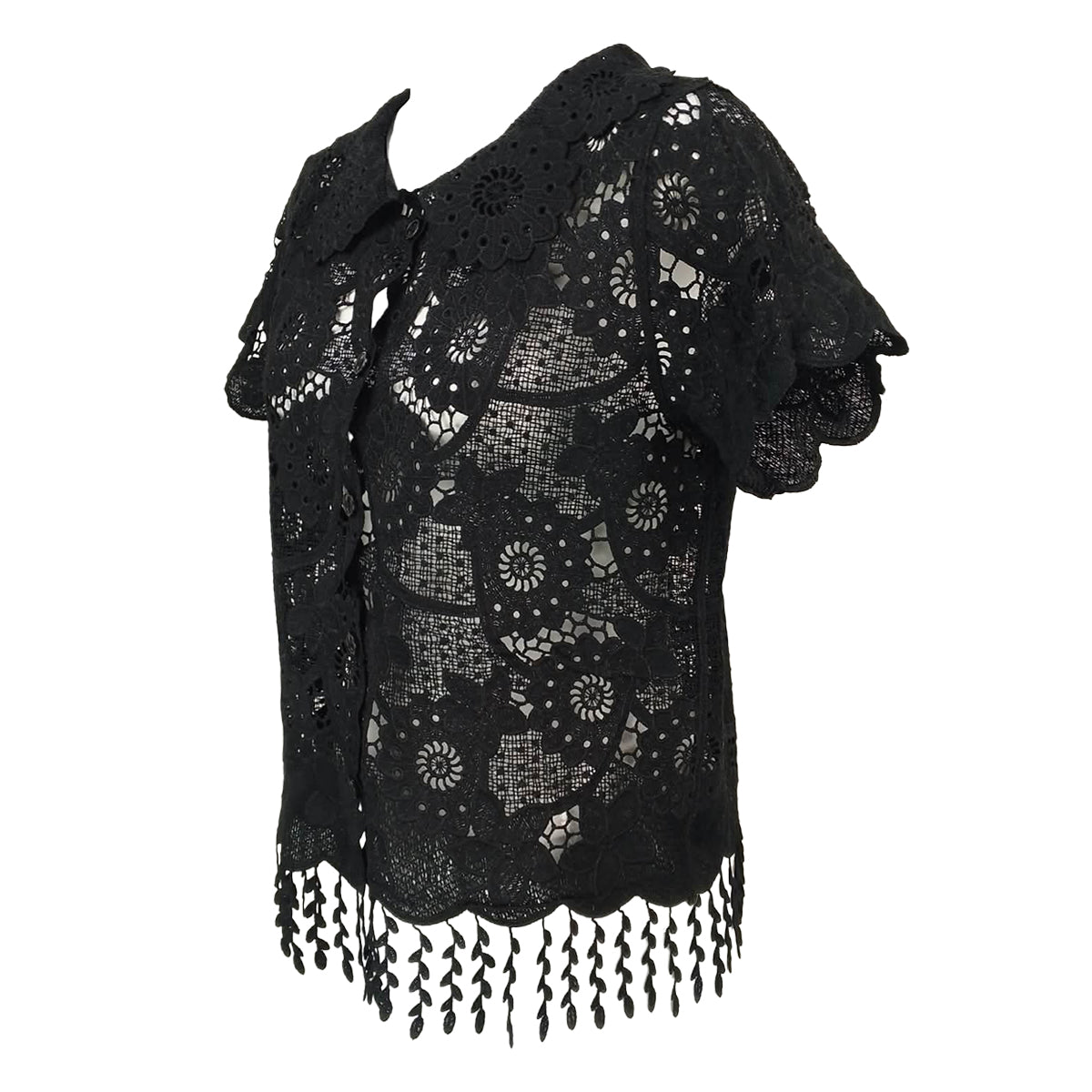 Lace Love Layer Collared Shirt with Leaves Tassel