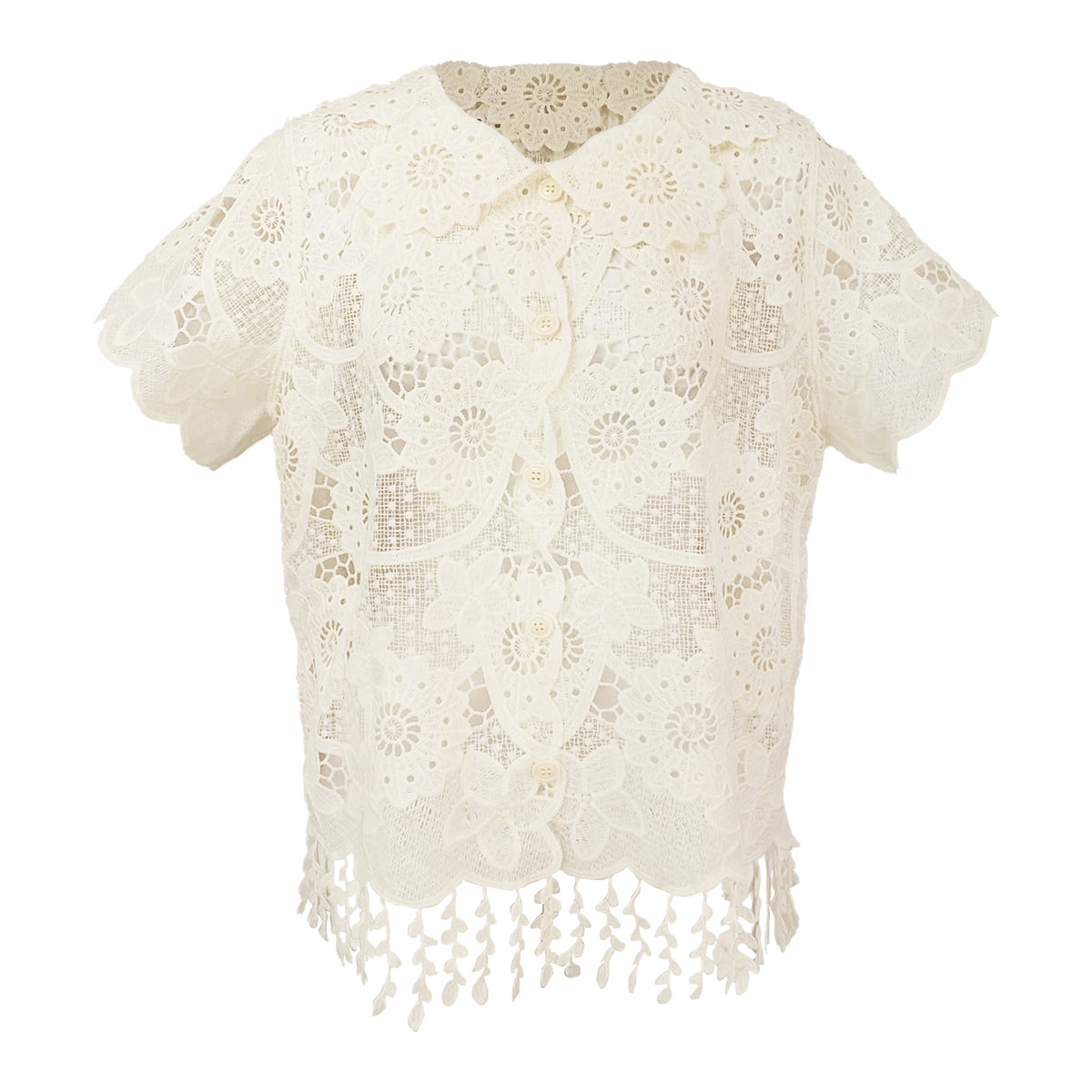 Lace Love Layer Collared Shirt with Leaves Tassel