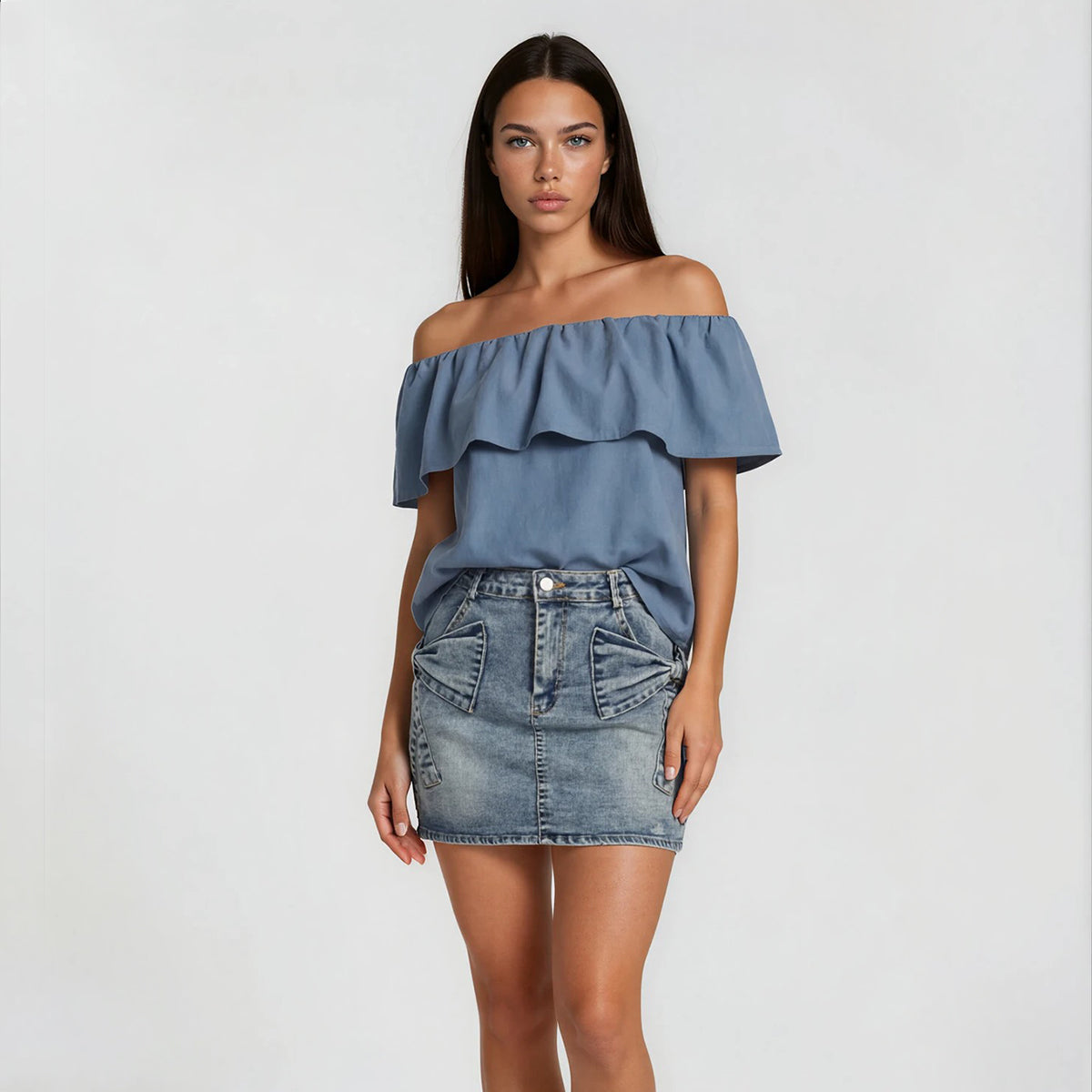 Ultra stretch Cotton Bubble Off  Shoulder Blouse