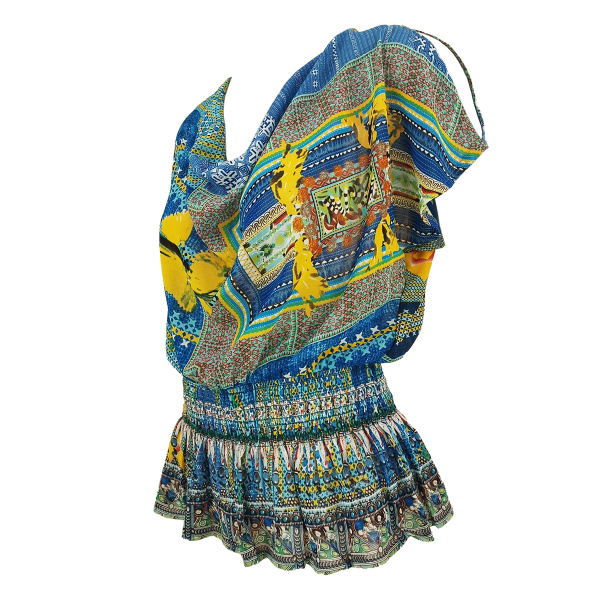 Rhapsody Print Cowl Neck with Peplum Blouse