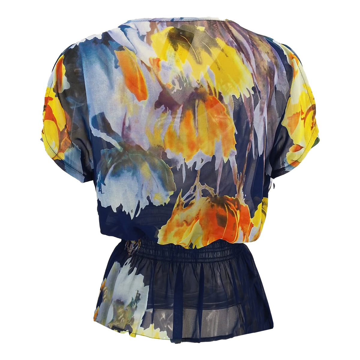 Rhapsody Print Cowl Neck with Peplum Blouse