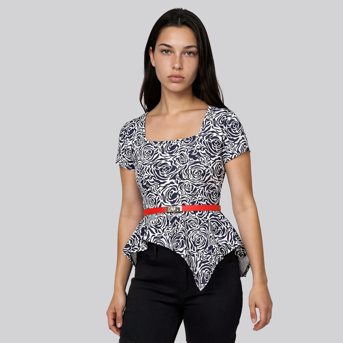Lily Asymmetrical Peplum Square Neck Tee