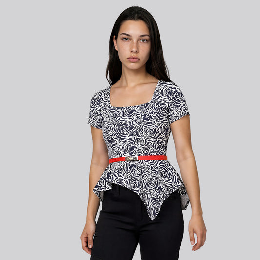 Lily Asymmetrical Peplum Square Neck Tee