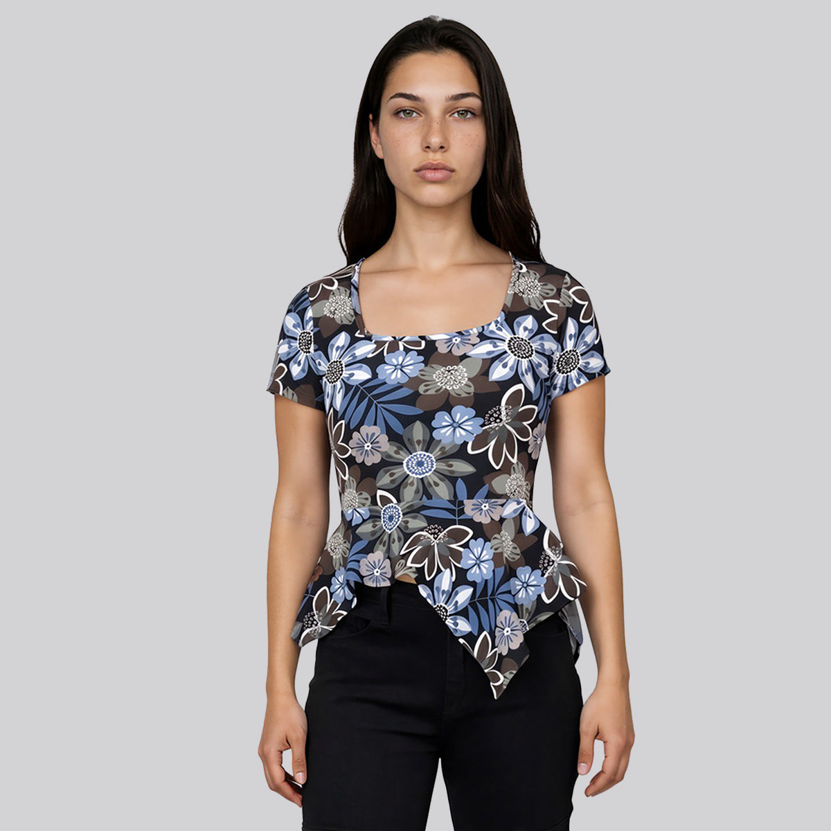 Lily Asymmetrical Peplum Square Neck Tee