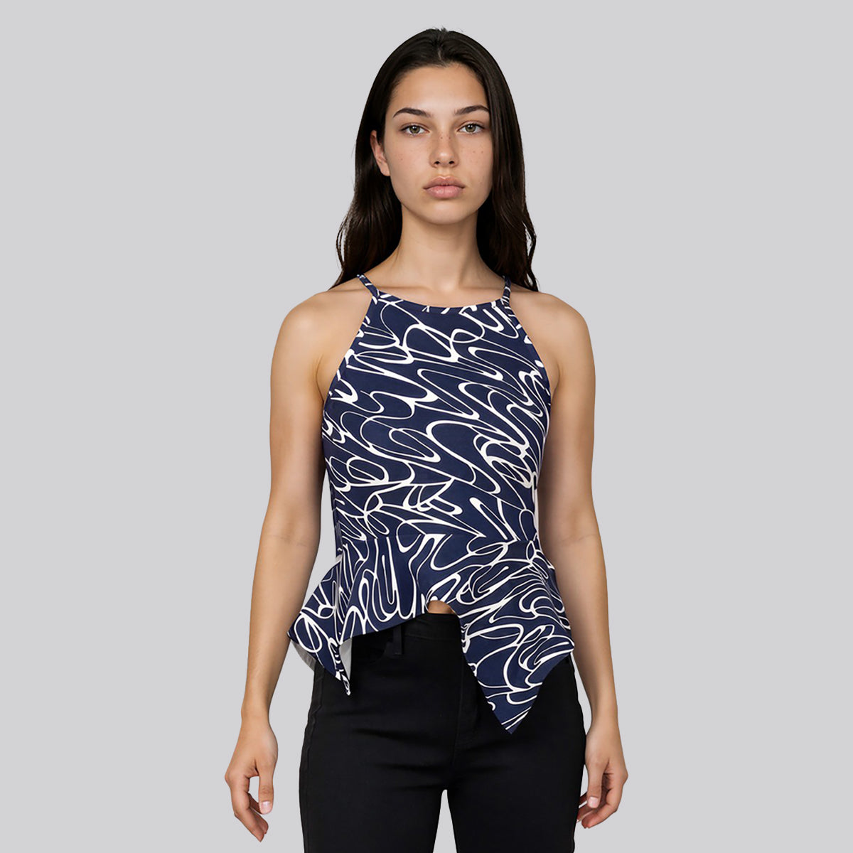 Lily Asymmetrical Peplum Spaghetti Halter Top