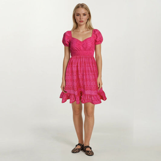 Satin Stretch Embroidery Sweetheart Short Dress