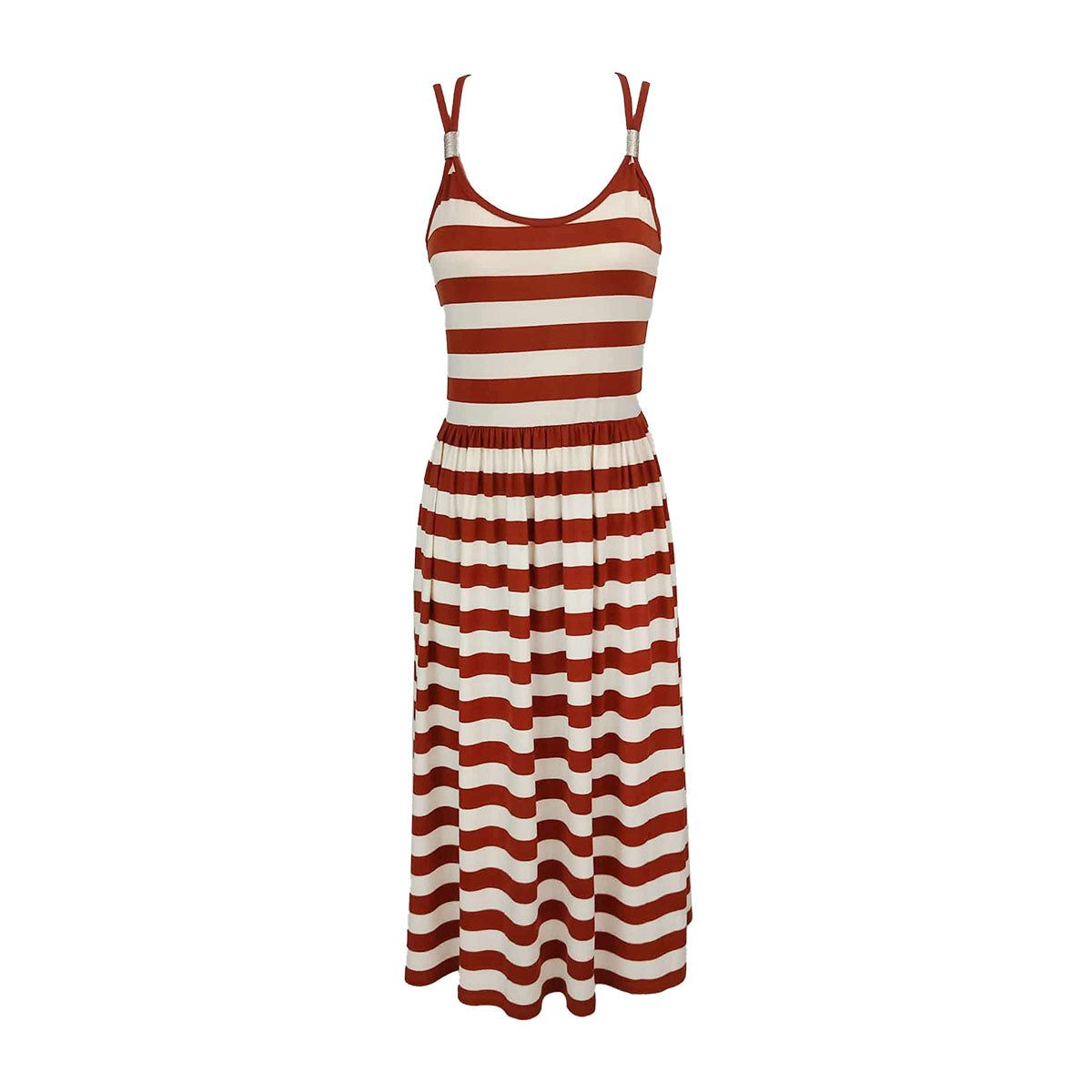 Ultimate Spaghetti Double Strap Nautical Stripes Dress with Rope Bead