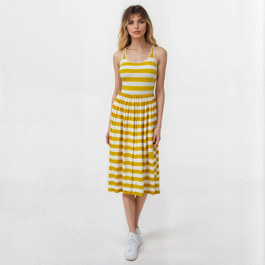 Ultimate Spaghetti Double Strap Nautical Stripes Dress with Rope Bead