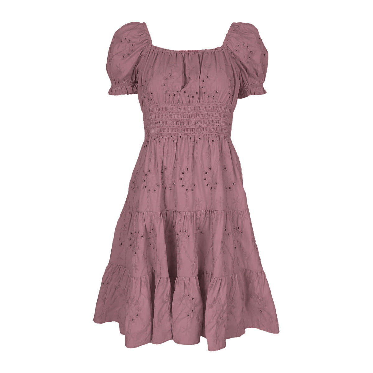 Cotton Eyelet Deep Square Neck Knee Length Dress