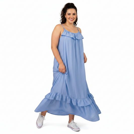 Day to Night Linen Ultra Easy Maxi Dress with Ruffles