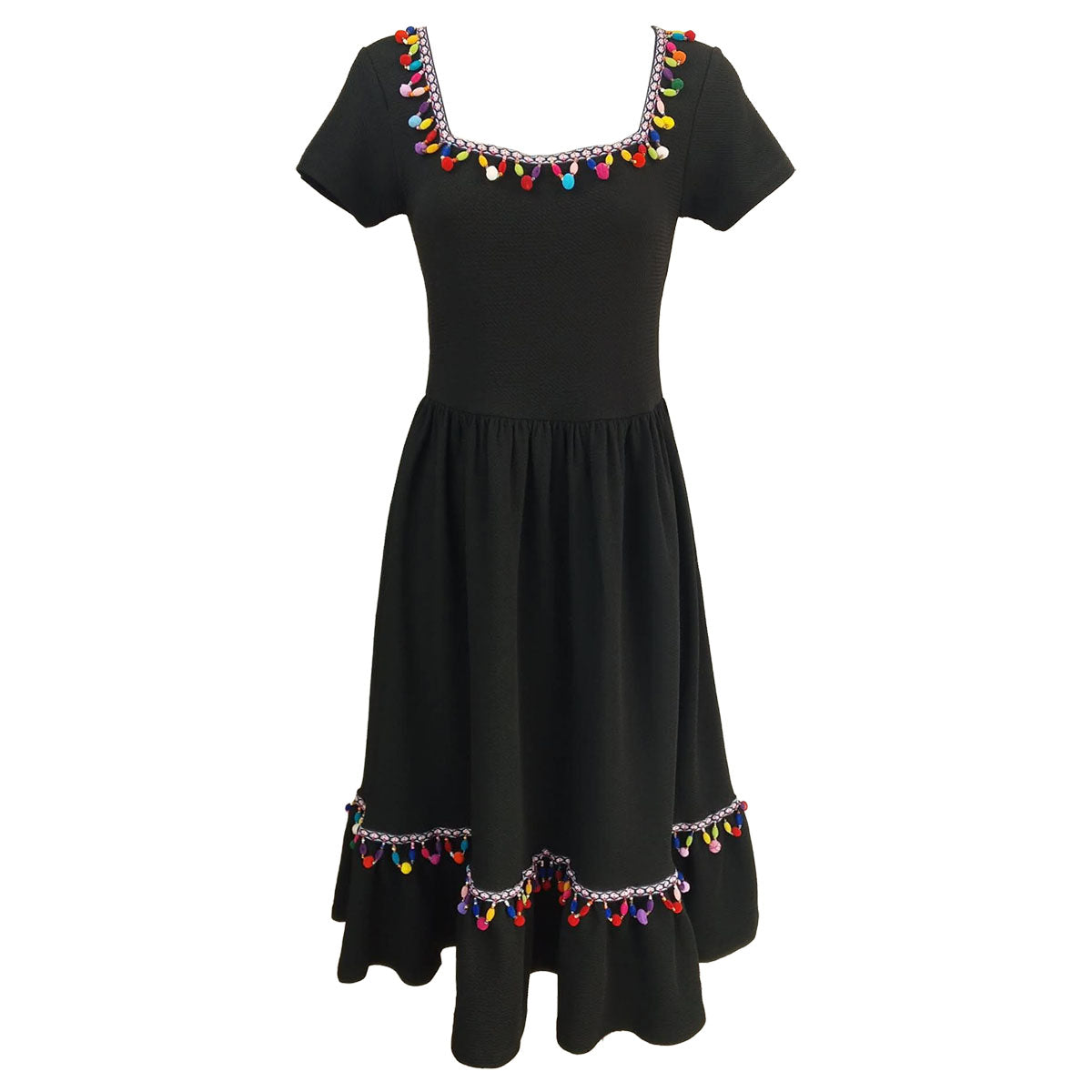 Esmeralda Square Neck with Trims Midi Dress