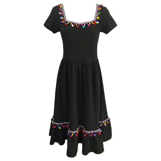 Esmeralda Square Neck with Trims Midi Dress