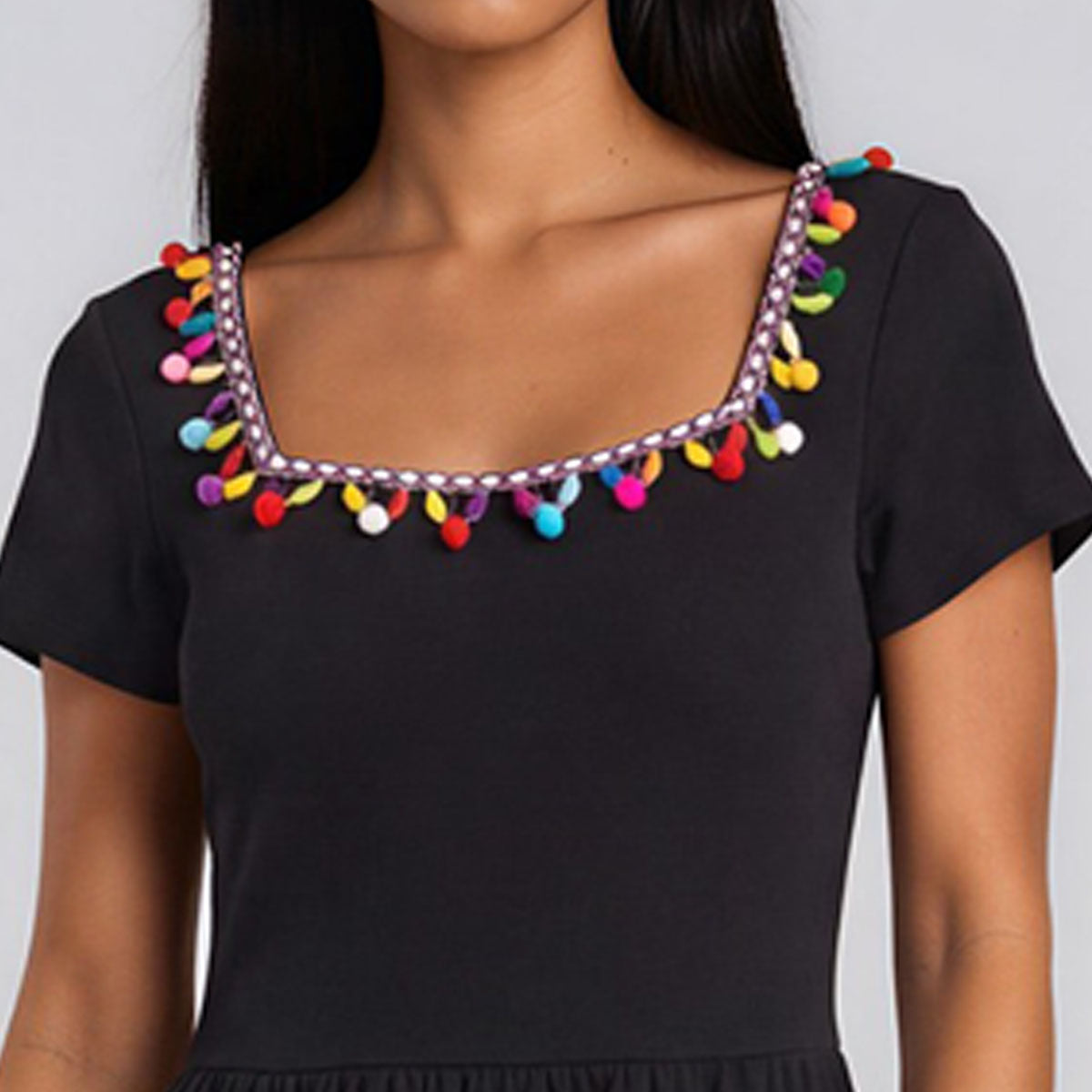 Esmeralda Square Neck with Trims Midi Dress