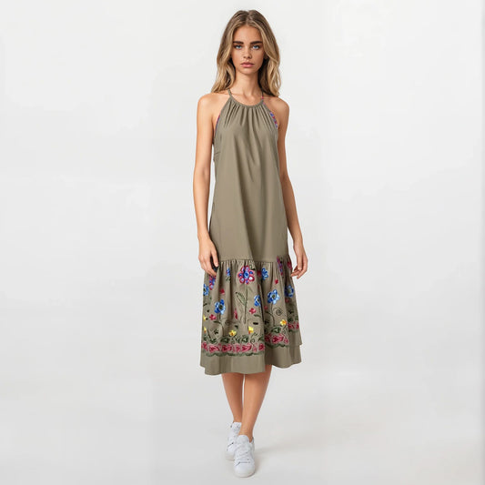 English Garden Embroidery Halter Dress