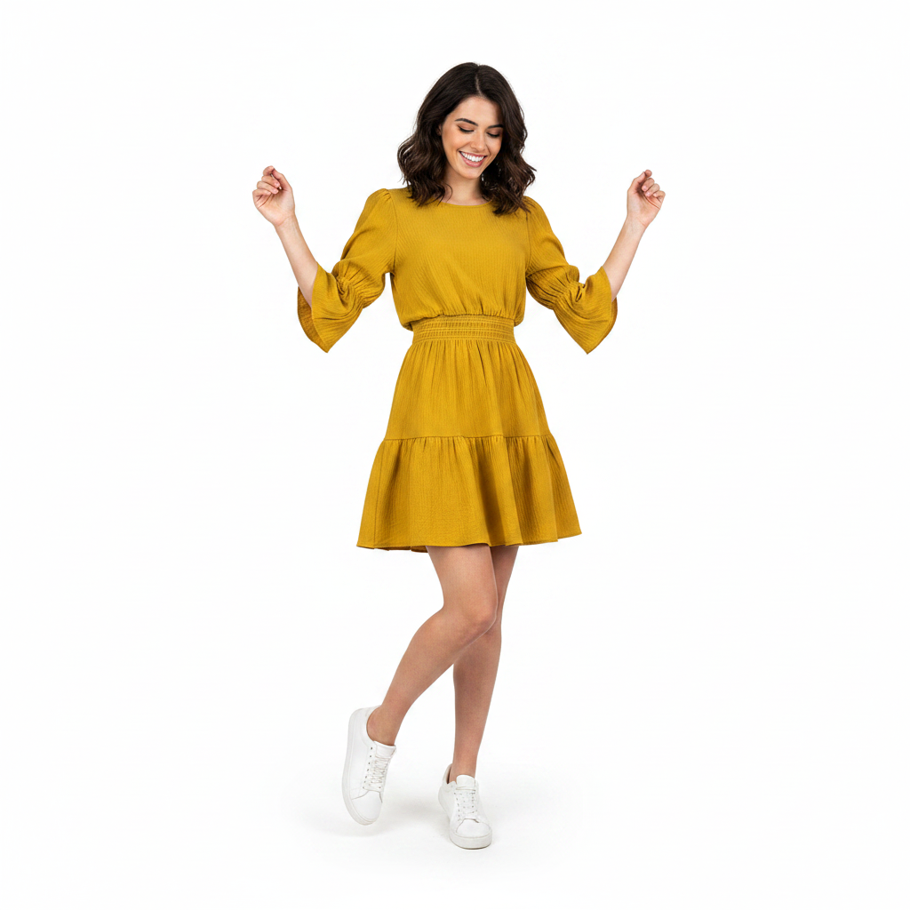 Puff Sleeves Knee Length Dress