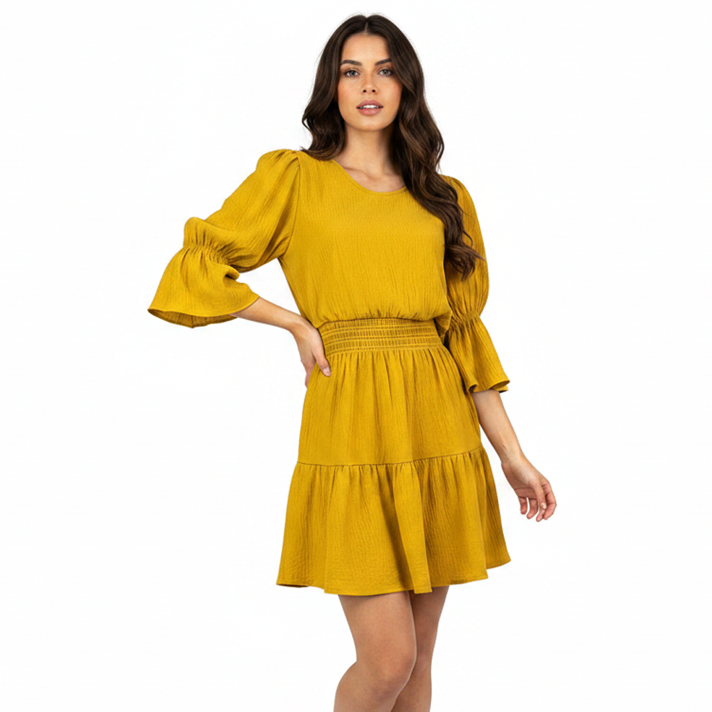 Puff Sleeves Knee Length Dress