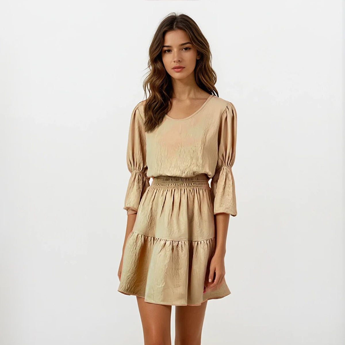 Puff Sleeves Knee Length Dress