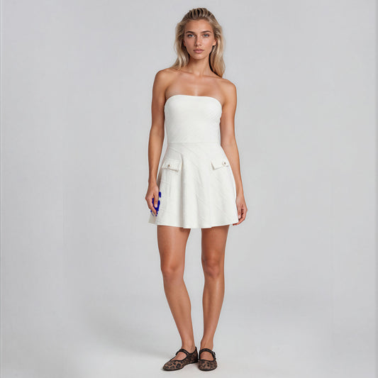 Vida Striped Tube Dress with Rose Buttons