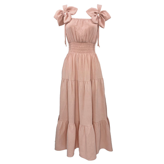 Soft Textured Linen Four Petal Sofia Maxi Dress
