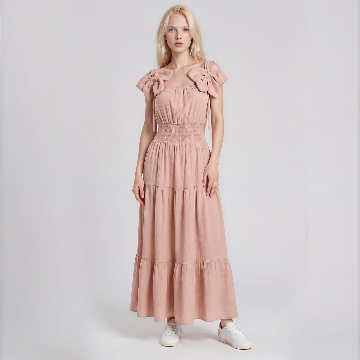 Soft Textured Linen Four Petal Sofia Maxi Dress