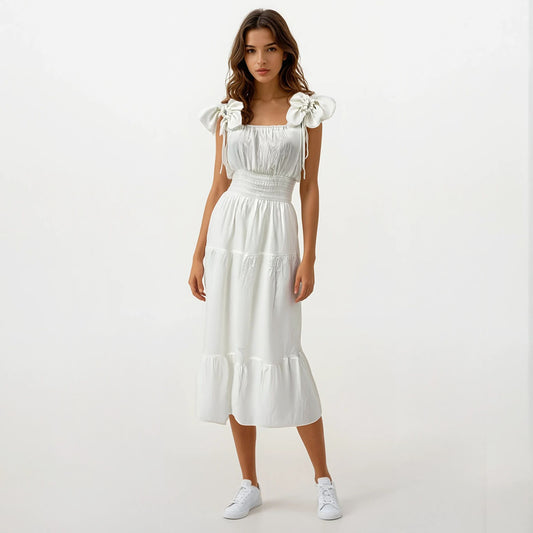 Soft Textured Linen Four Petal Sofia Maxi Dress