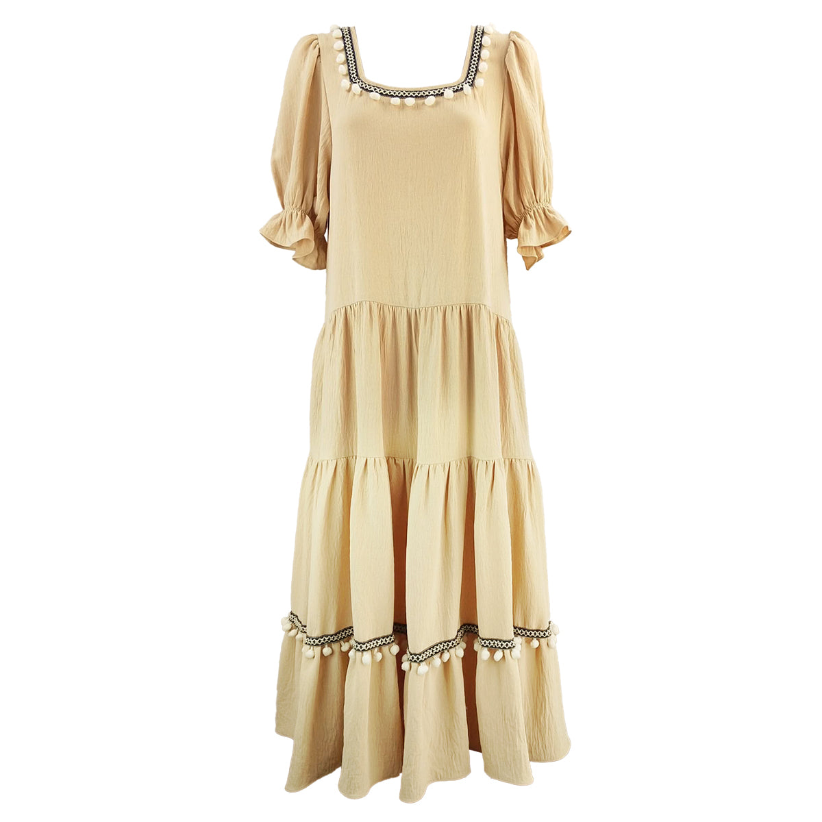 Esmeralda Easy Dress with Pompom Trims