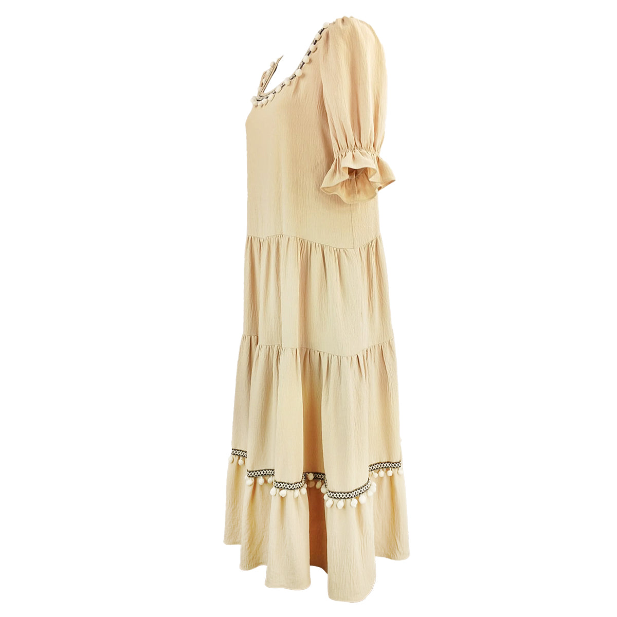 Esmeralda Easy Dress with Pompom Trims