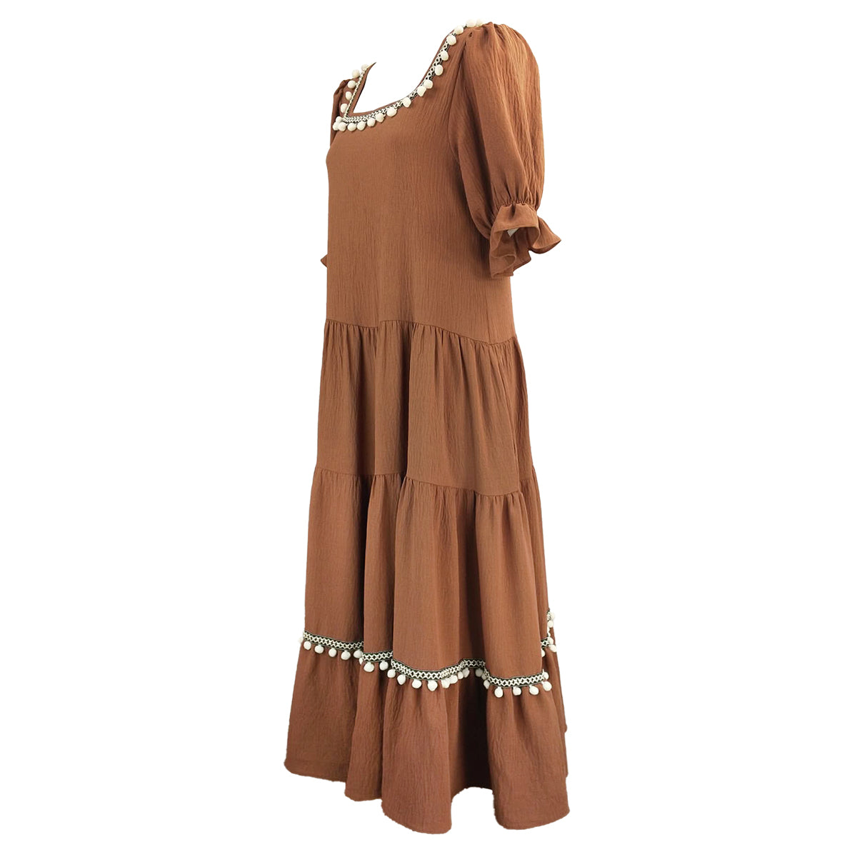 Esmeralda Easy Dress with Pompom Trims