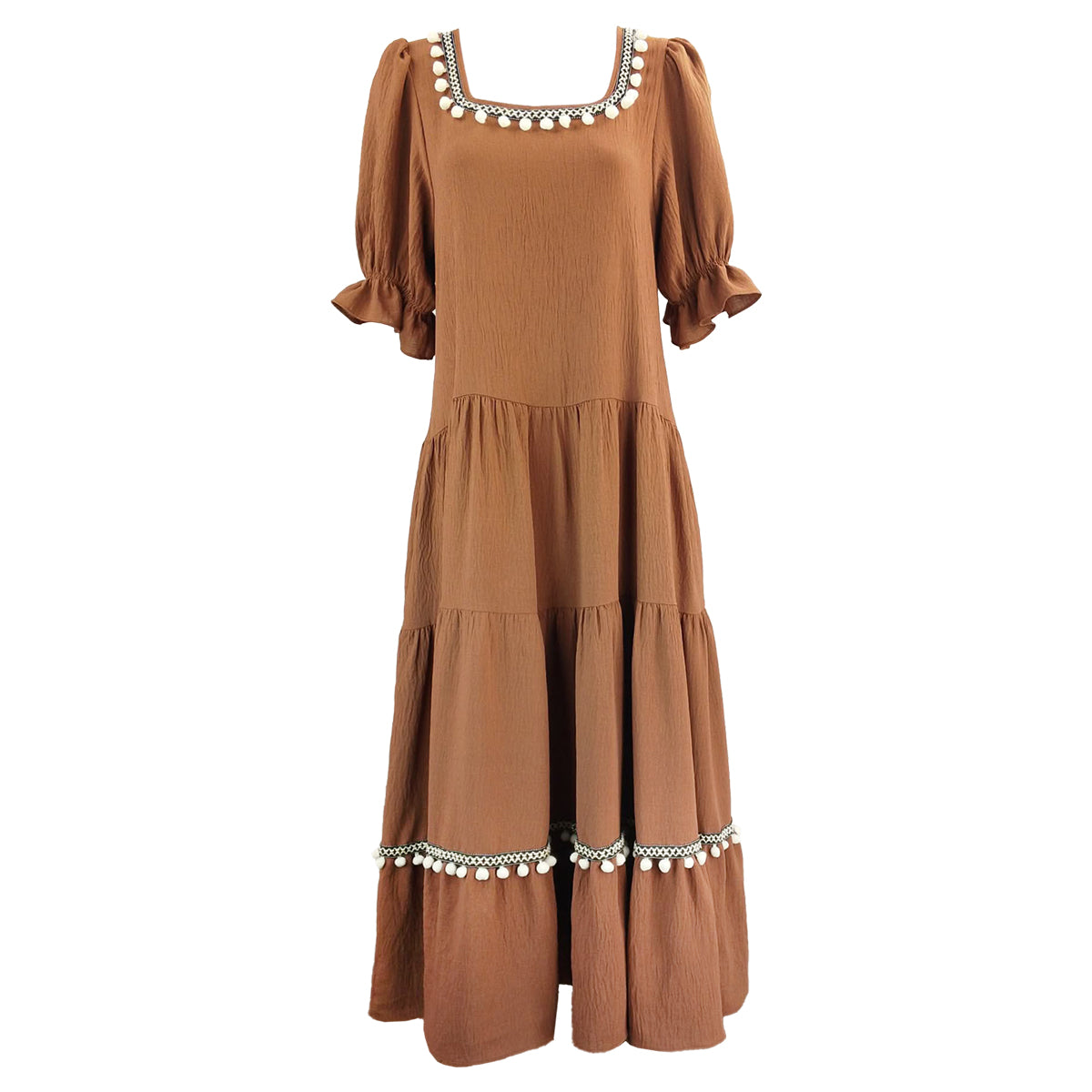 Esmeralda Easy Dress with Pompom Trims