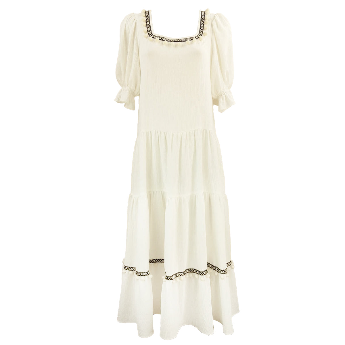 Esmeralda Easy Dress with Pompom Trims