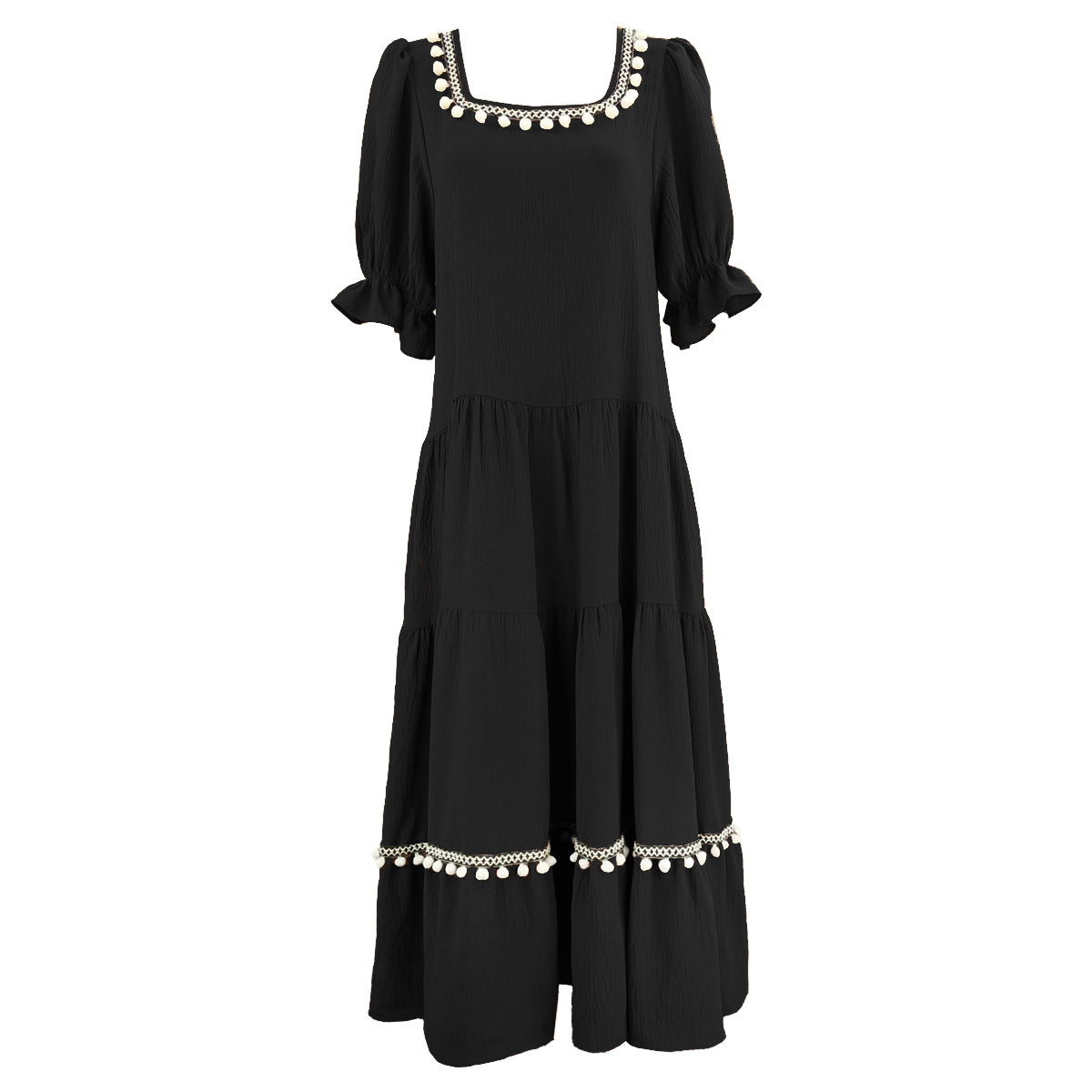 Esmeralda Easy Dress with Pompom Trims