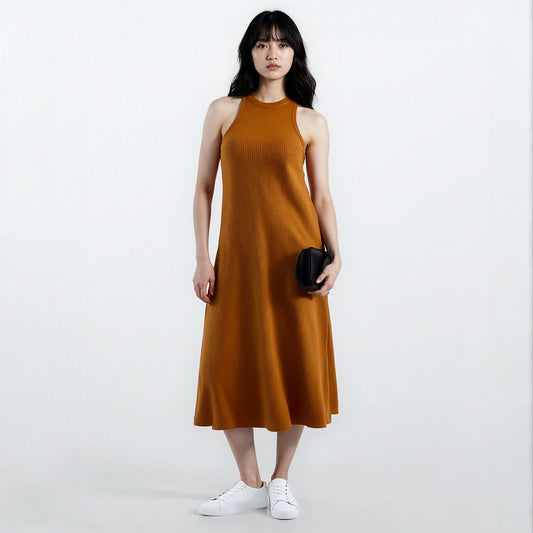 Hillary Halter Sleeveless Midi Dress with Bust Pads