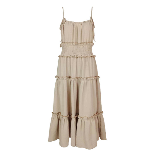 Tiered Stylish Plain Spaghetti Maxi Dress