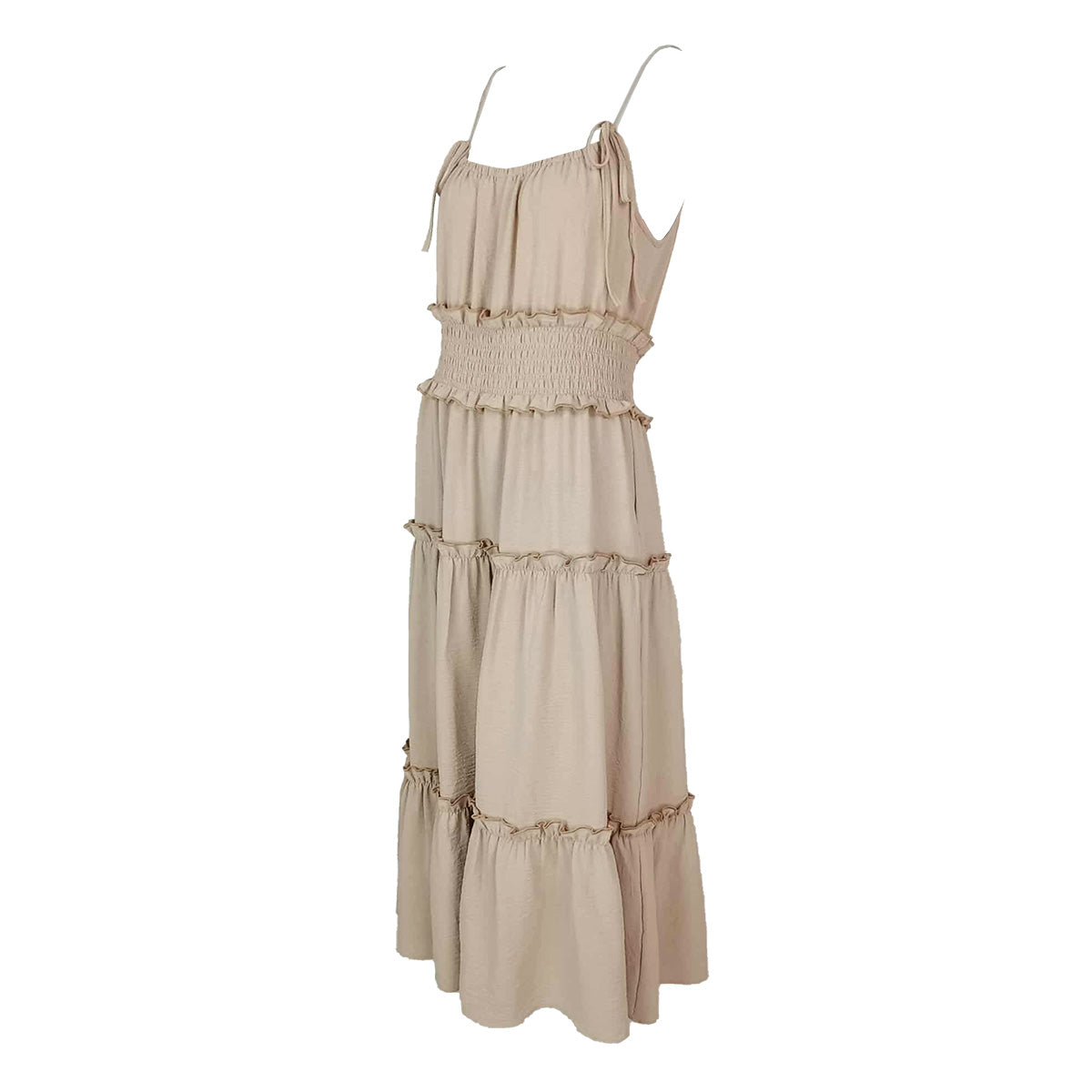 Tiered Stylish Plain Spaghetti Maxi Dress