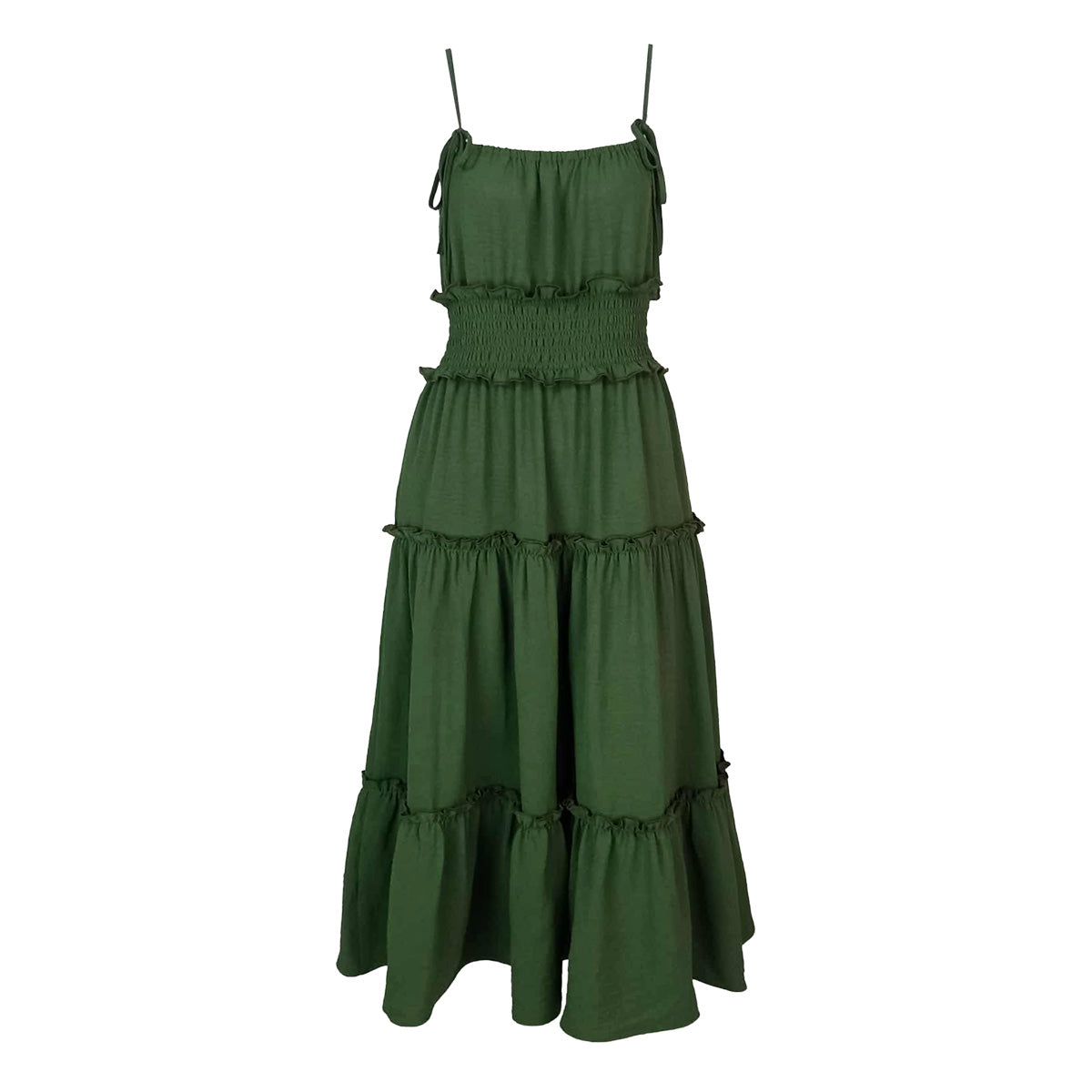 Tiered Stylish Plain Spaghetti Maxi Dress