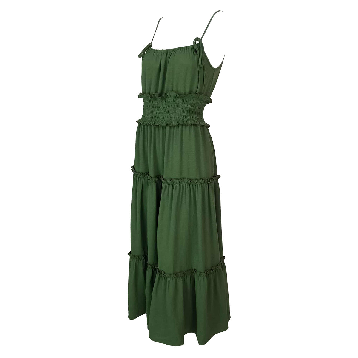 Tiered Stylish Plain Spaghetti Maxi Dress