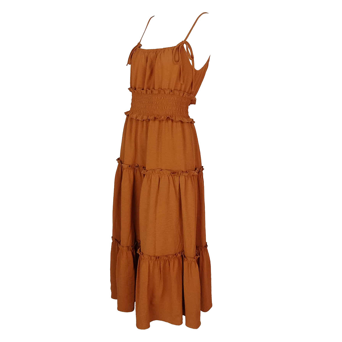 Tiered Stylish Plain Spaghetti Maxi Dress