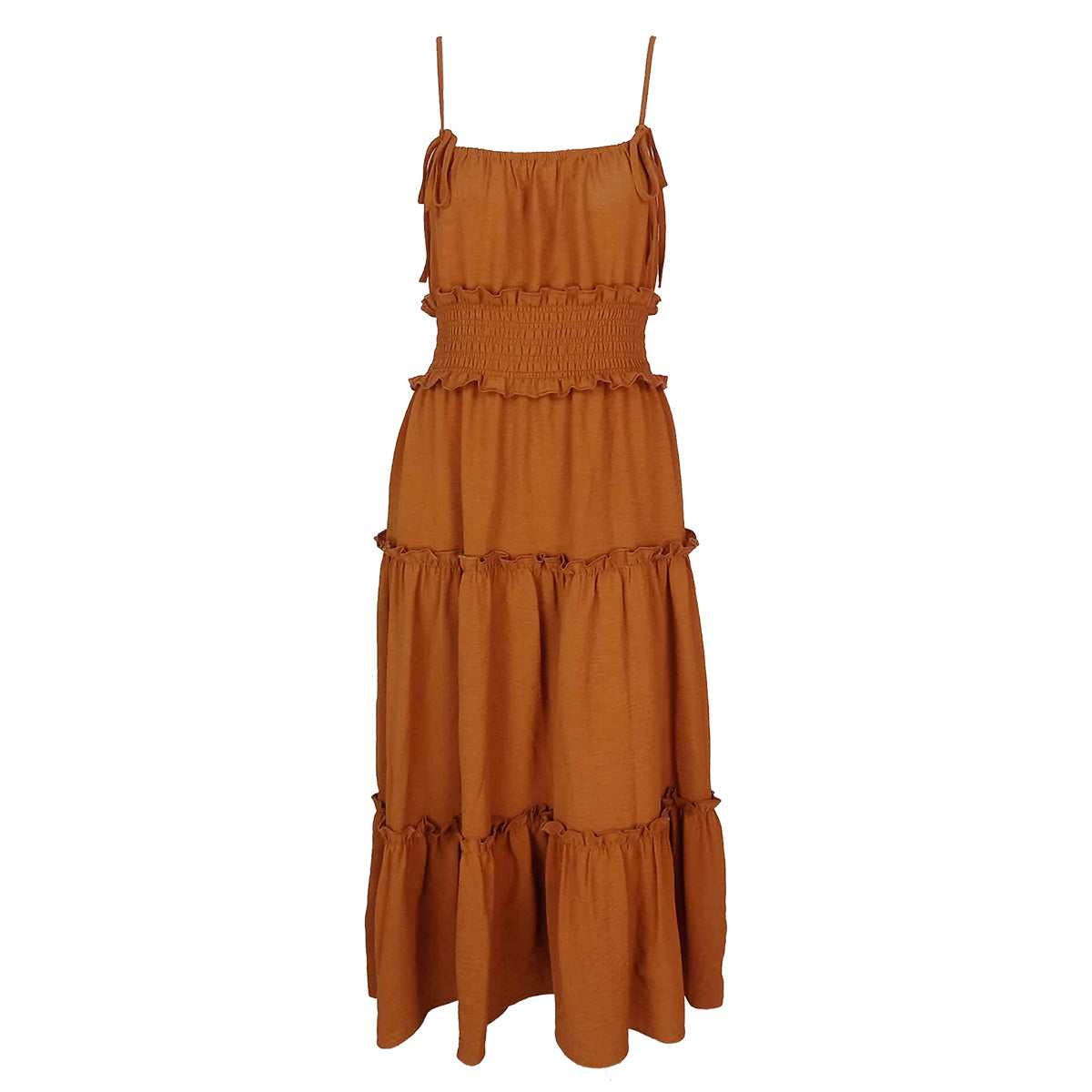Tiered Stylish Plain Spaghetti Maxi Dress