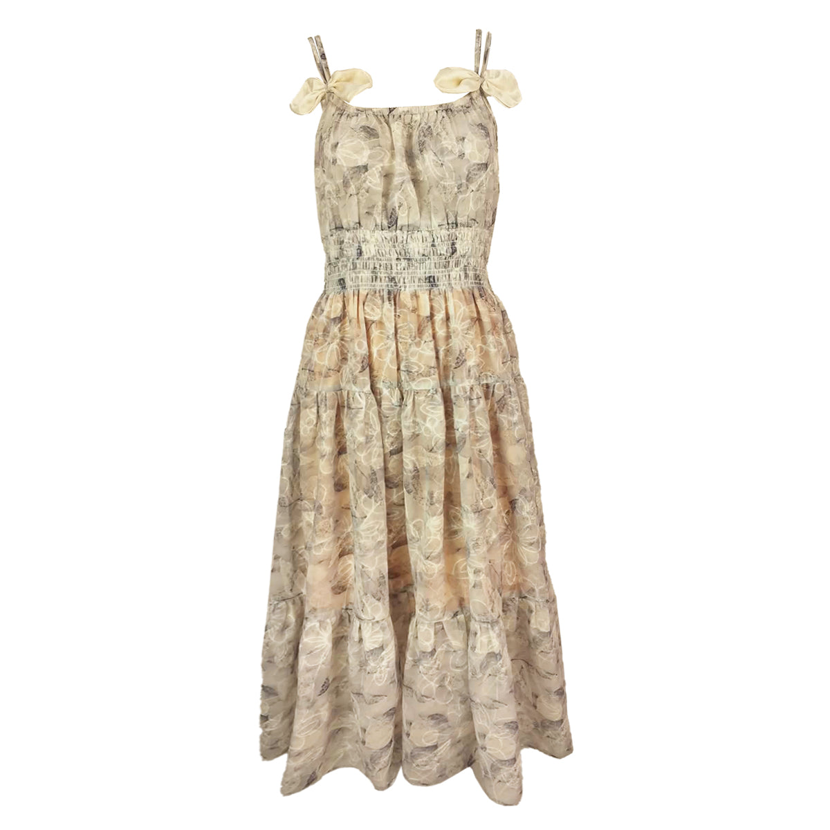 Watercolor Print Sofia with Bow Maxi Dress