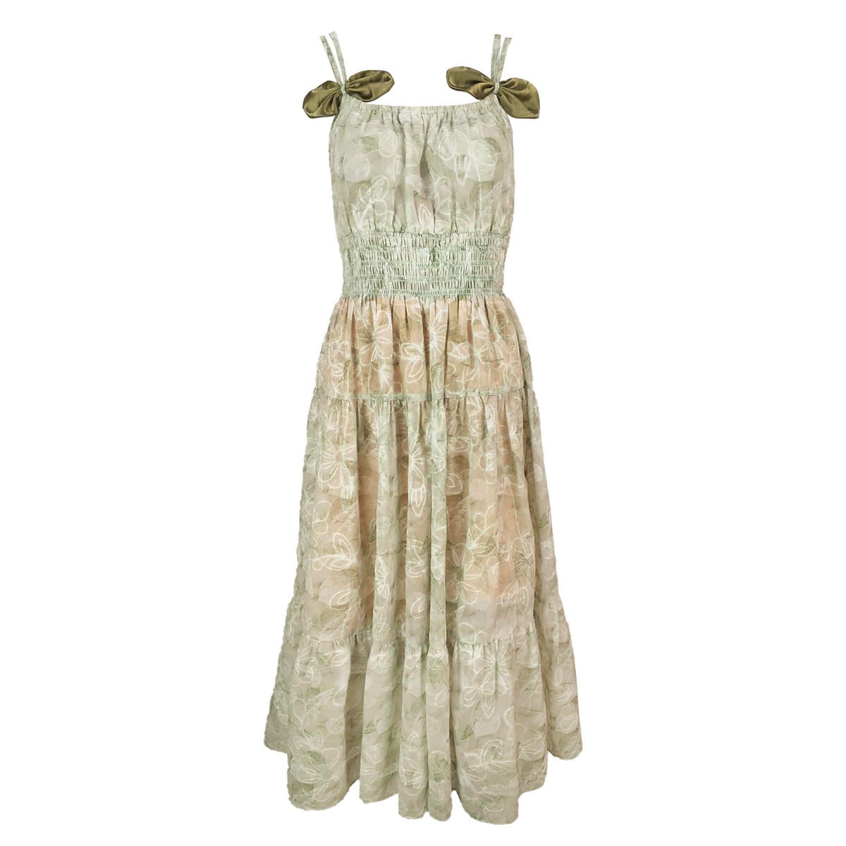 Watercolor Print Sofia with Bow Maxi Dress