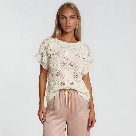 Luxe Crochet Floating Flowers Waisted Blouse