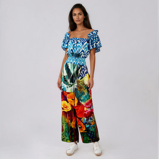 Luna Ruffles Sleeves Printed Jumpsuit