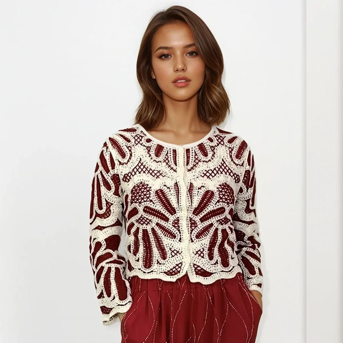 Coachella Elegant Scallop Crochet Cardigan