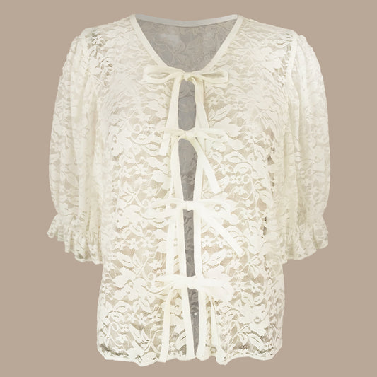 Lacy Tie Ribbon Cardigan