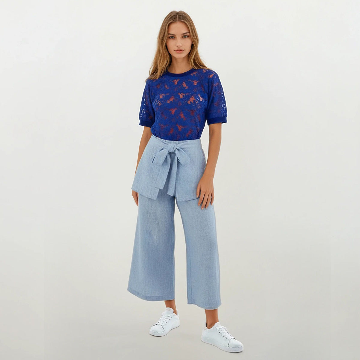 Textured Chambray Cropped Pants
