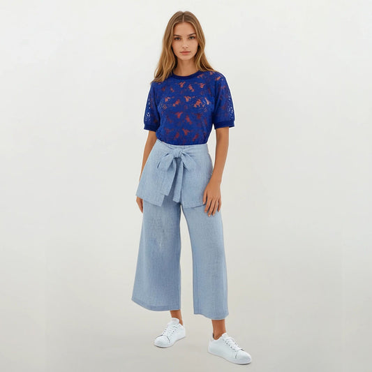 Textured Chambray Cropped Pants